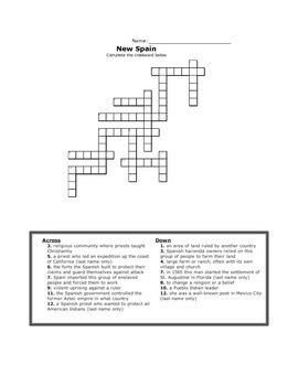 New Spain Crossword by Angie Kennedy TPT