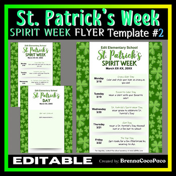 Preview of New! St. Patrick's Spirit Week Flyer Template #2 | St. Patrick's Day Celebration