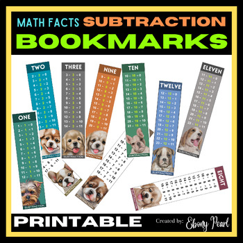 Preview of New! Subtraction Math Fact Bookmarks | Dog-Themed Bookmarks | Cool Student Prize