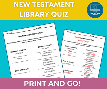 Preview of New Testament Library Quiz - Print and GO!