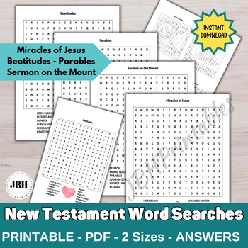 New Testament Word Searches - Part 2 - Answers Included by JBHPrintables