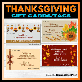 Preview of New! Thanksgiving Gift Cards or Treat Tags | Thanksgiving Message Cards