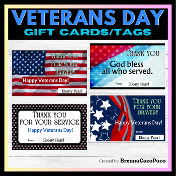 Preview of New! Veterans Day Gift Cards or Tags | Military Gift Cards