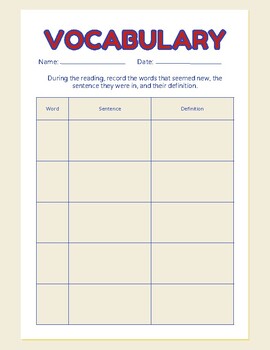 Preview of New Words Reading Guide/Worksheet