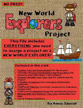 Preview of New World Explorer Project: Social Studies Exploration Research Report NO PREP