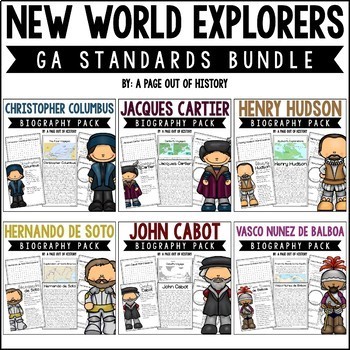 Preview of New World Explorers Biography Unit Pack Georgia 3rd Grade Standards Bundle