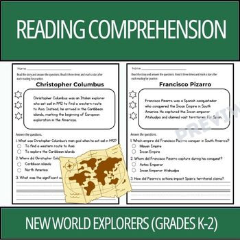 Preview of New World Explorers Reading Comprehension Passages and Questions (Grades K-2)