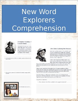 Preview of New World Explorers, Reading Comprehension Worksheets, 3rd-5th grades,