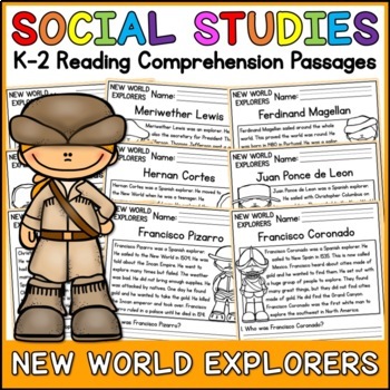 Preview of New World Explorers Social Studies Reading Comprehension Passages K-2