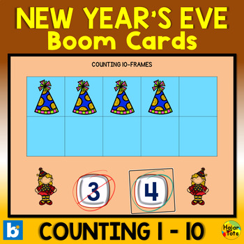 Preview of New Year's Eve Party Hat Math Boom Cards - Counting 1 to 10