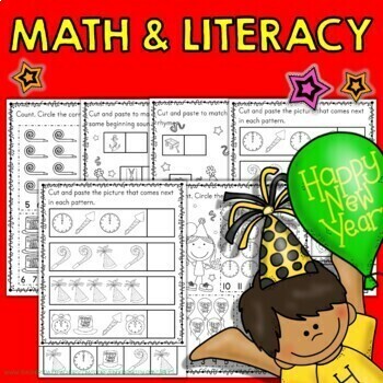 Preview of New Years Activities 2024  Quick Printable Pages (Math and Literacy)