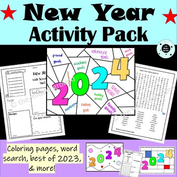 Preview of New Year 2024 Activities Pack - Coloring Pages, Word Search & More