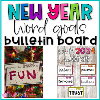 New Year 2024 Bulletin Board - Student Word Goals by Elementary at HEART