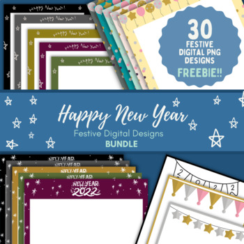 Preview of New Year 2022 Festive Clip Art Frames Borders Backgrounds- Dots, Balloons, Stars