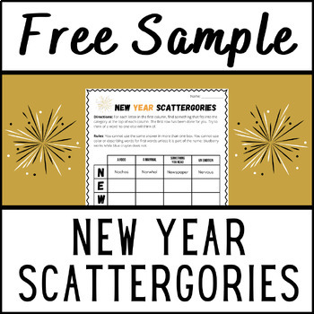 Preview of New Year Scattergories FREE SAMPLE