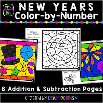 Preview of New Year 2025 Coloring Pages | Addition and Subtraction Color by Number Code