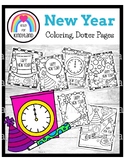 New Year 2024 Coloring, Dauber Pages Booklet: Clock, Hats,