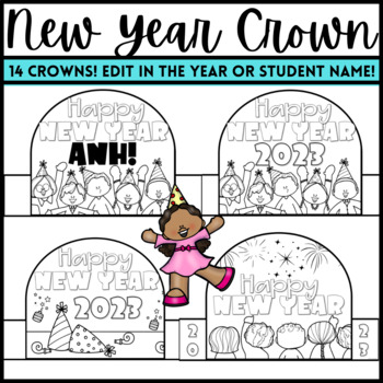 Preview of Happy New Year Crown Hat Craft - Editable