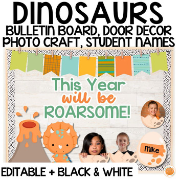 Preview of New Year 2024 Dinosaur Bulletin Board & Classroom Door Decor Kit + Goal Setting