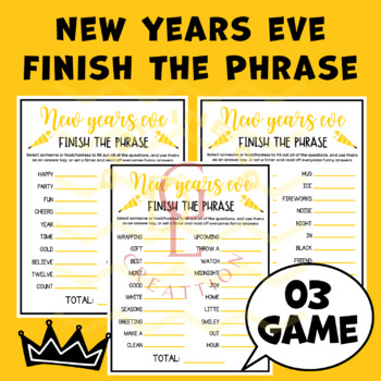 Preview of New years eve Finish the Phrase Game sight word worksheet middle high school 7th