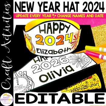 Preview of New Years Hat 2024 Printable Craft | Happy New Year 2024 | New Year Crown 2024