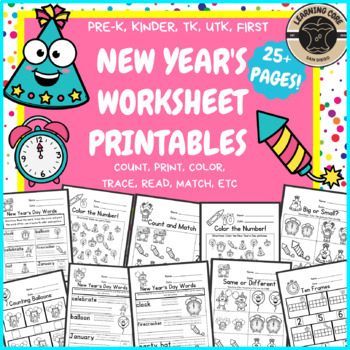 Preview of New Year 2024 Worksheets January PreK Kindergarten TK First Grade Special Ed