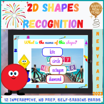 Preview of New Year 2023 Math 2D Shapes Recognition Mystery Picture Boom Cards