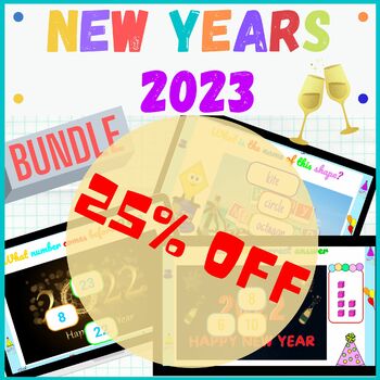 Preview of New Year 2023 Math Bundle Boom Cards Digital Math Games Math Centers