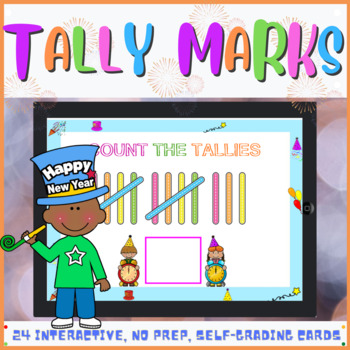 Preview of New Year 2024 Math Tally Marks Boom Cards Digital Math Centers Task Cards