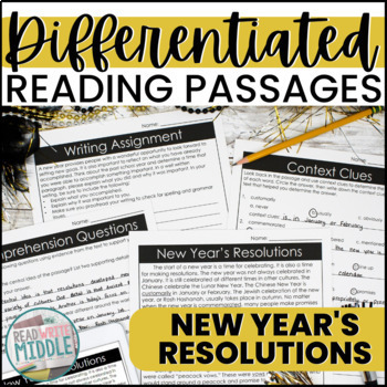 Preview of New Year 2024 New Year's Resolutions Differentiated Reading Passages