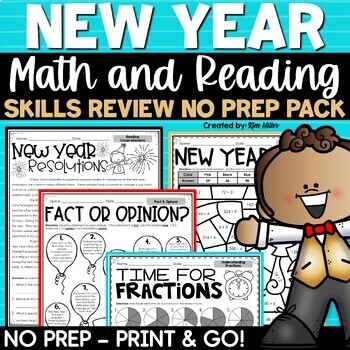 Preview of New Year 2024 New Years Resolutions Winter Math Activities Reading Comprehension
