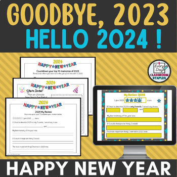 Preview of New Year 2024 Packet and Digital Activities 2023 Reflections and Goal Setting