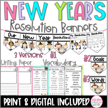 New Years 2024 Activity Bundle Goals, Resolutions, Bulletin Board