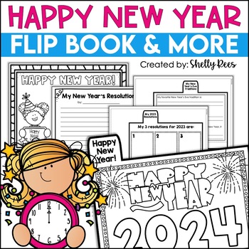 Preview of New Year 2024 Writing Flip Book and Bulletin Board Pennant Banner