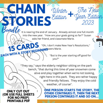 Preview of New Year 2023 and Winter Chain Stories Bundle - 45 Story Beginnings, Prompts