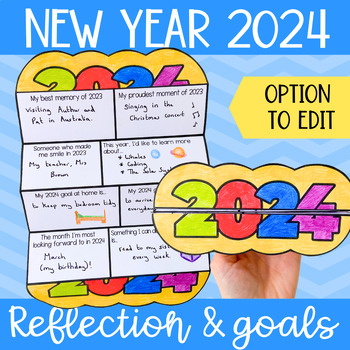 Preview of New Year 2024 reflections and goals foldable activity new year's resolutions