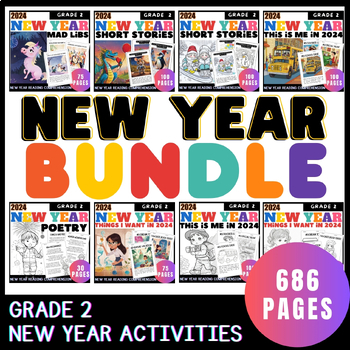 Preview of New Year 2024 Activities 2nd Grade Bundle