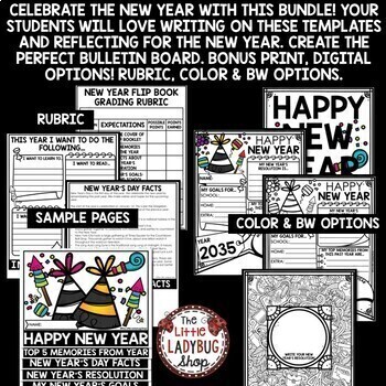 New Years 2024 Activity Bundle Goals, Resolutions, Bulletin Board