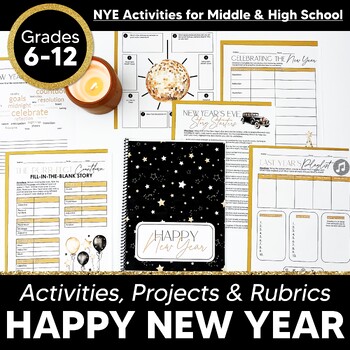 Preview of New Year 2024 Activities for Middle & High School Goals & New Years Resolution