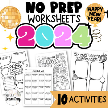 Preview of New Year 2024 Activity Sheets, No Prep Worksheets