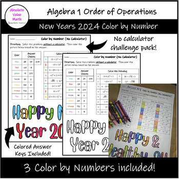 Preview of New Year 2024 Color by Number - Algebra 1 Order of Operations Mental Math!