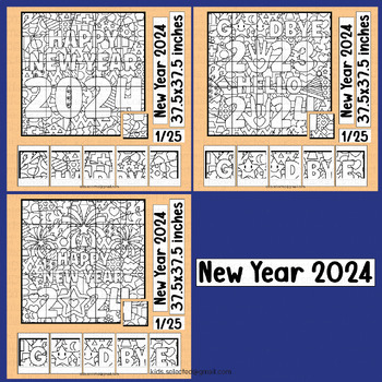 Preview of New Year 2024 Coloring Page Activities Bulletin Board Craft Collaborative Poster