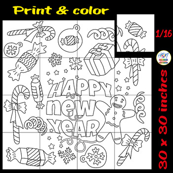 Preview of Happy New Year Craft Coloring Collaborative Poster Activities Bulletin Board