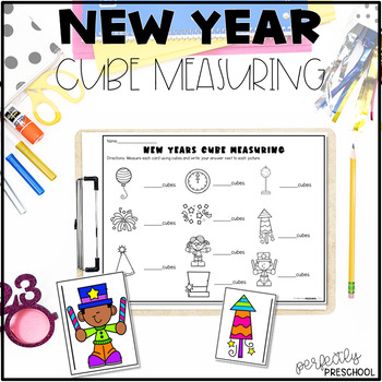Preview of New Year 2024 Cube Measuring Nonstandard Measurement Activities for Preschool