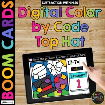 Preview of New Year 2025 Digital Color by Code Boom Cards™ Distance Learning TOP HAT