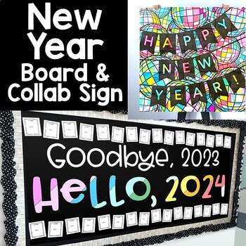 Preview of New Year 2024 Goal Setting Bulletin Board & Collaborative Coloring Poster