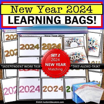 Preview of New Year 2024 Matching Pictures Learning Bag for Special Education