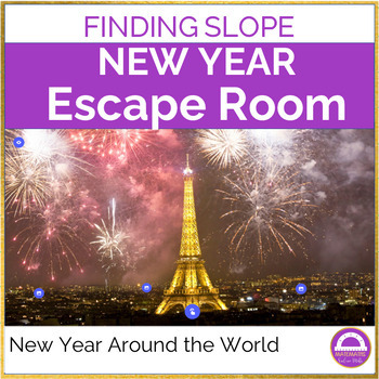Preview of New Year 2024 Math Escape Room Finding Slope | Holidays Around the World