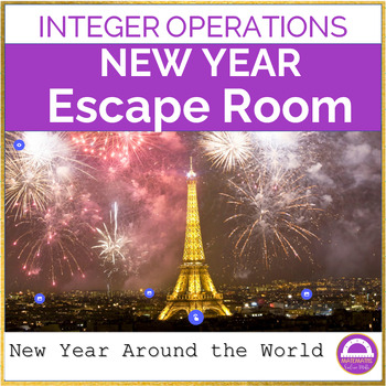 Preview of New Year 2024 Math Escape Room Integer Operations | Holidays Around the World