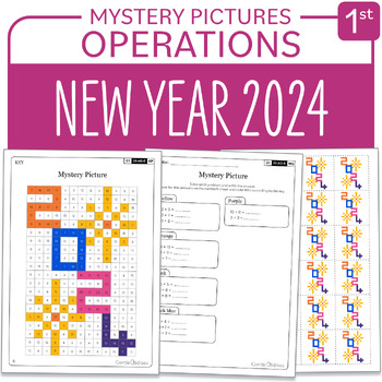 Preview of New Year 2024 Math Mystery Picture Grade 1 Additions Subtractions 1-20